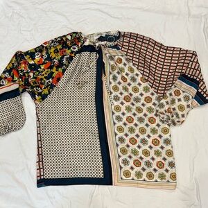 Jean Paul Gaultier 100% Silk Flowy Patchwork Top